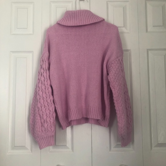 NWT Light Purple Woven Heart Cable Knit Sweater OverSized Turtle Neck Womens XL - Picture 5 of 5
